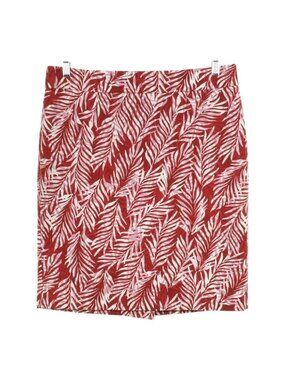 Ann Taylor Factory Womens Tropical Leaf Print Skirt Size 12 Red & White